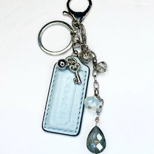 Coach Hangtag on Handmade Keychain Light Blue Leather